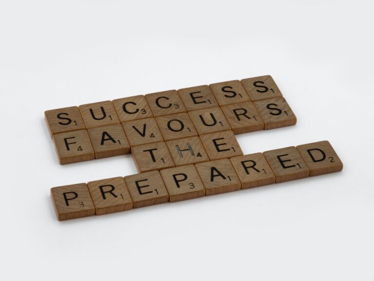 Success Favours the Prepared in scrabble letters