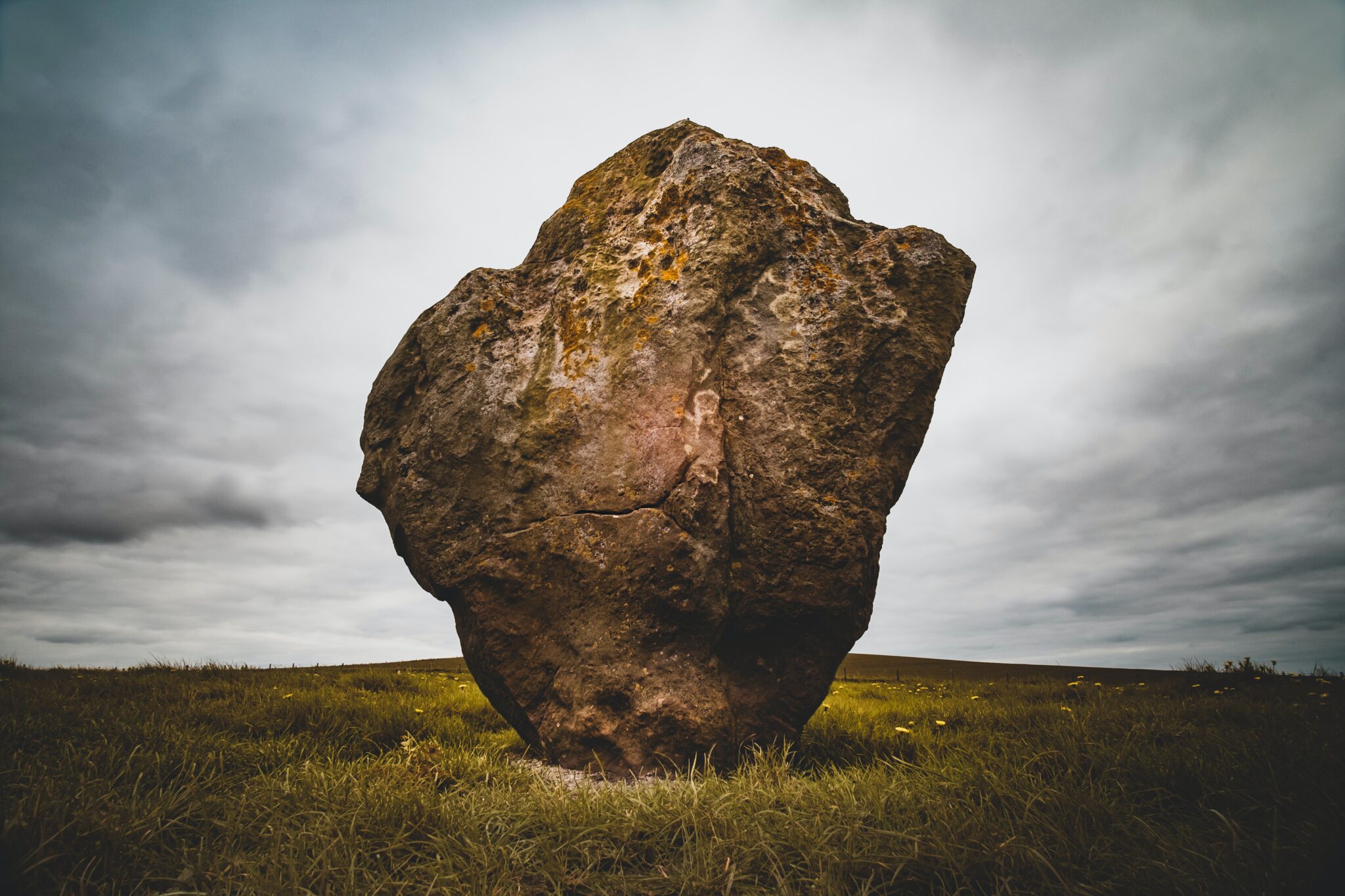 Large rock in a field of grass