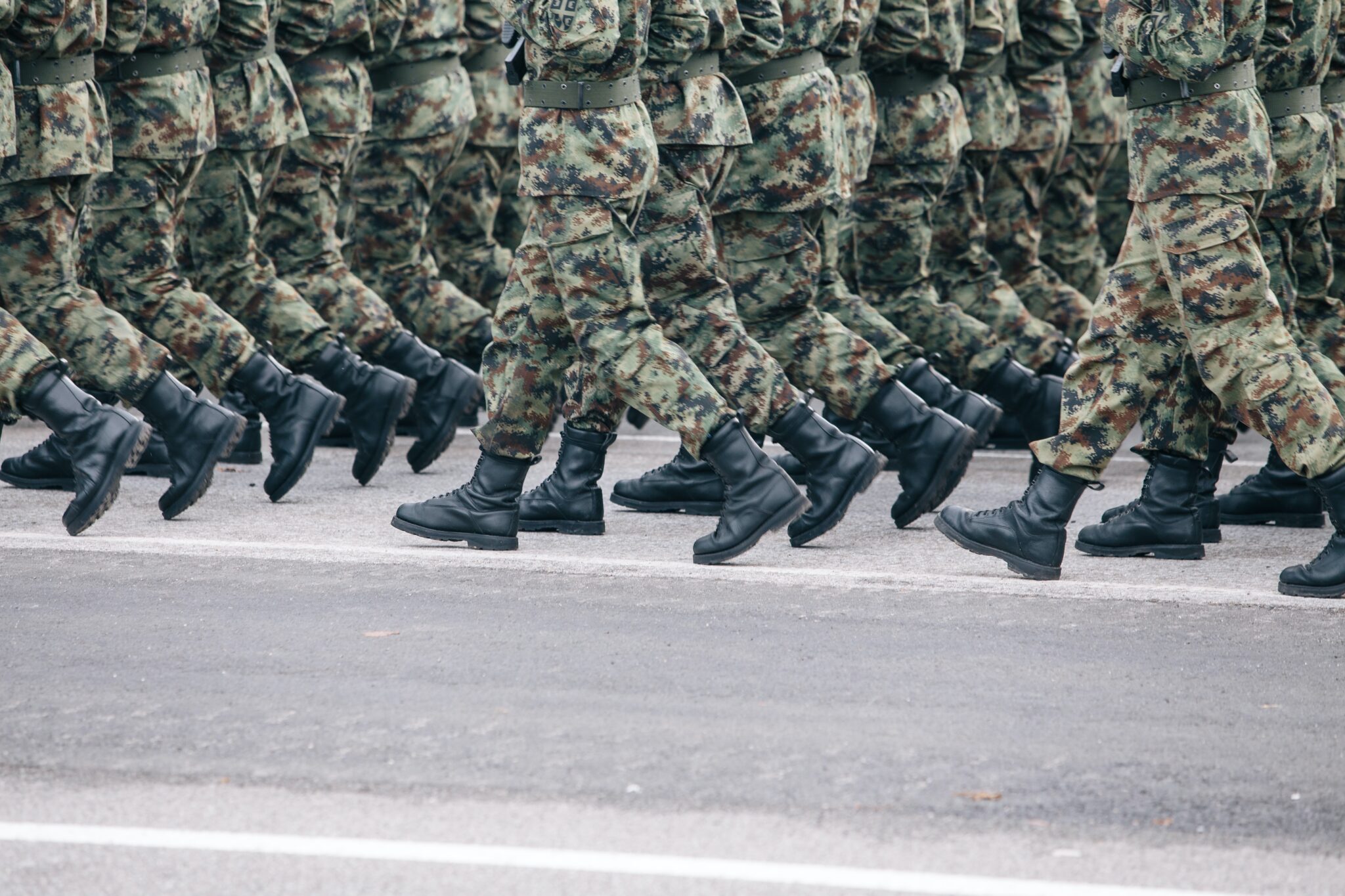 Military marching together