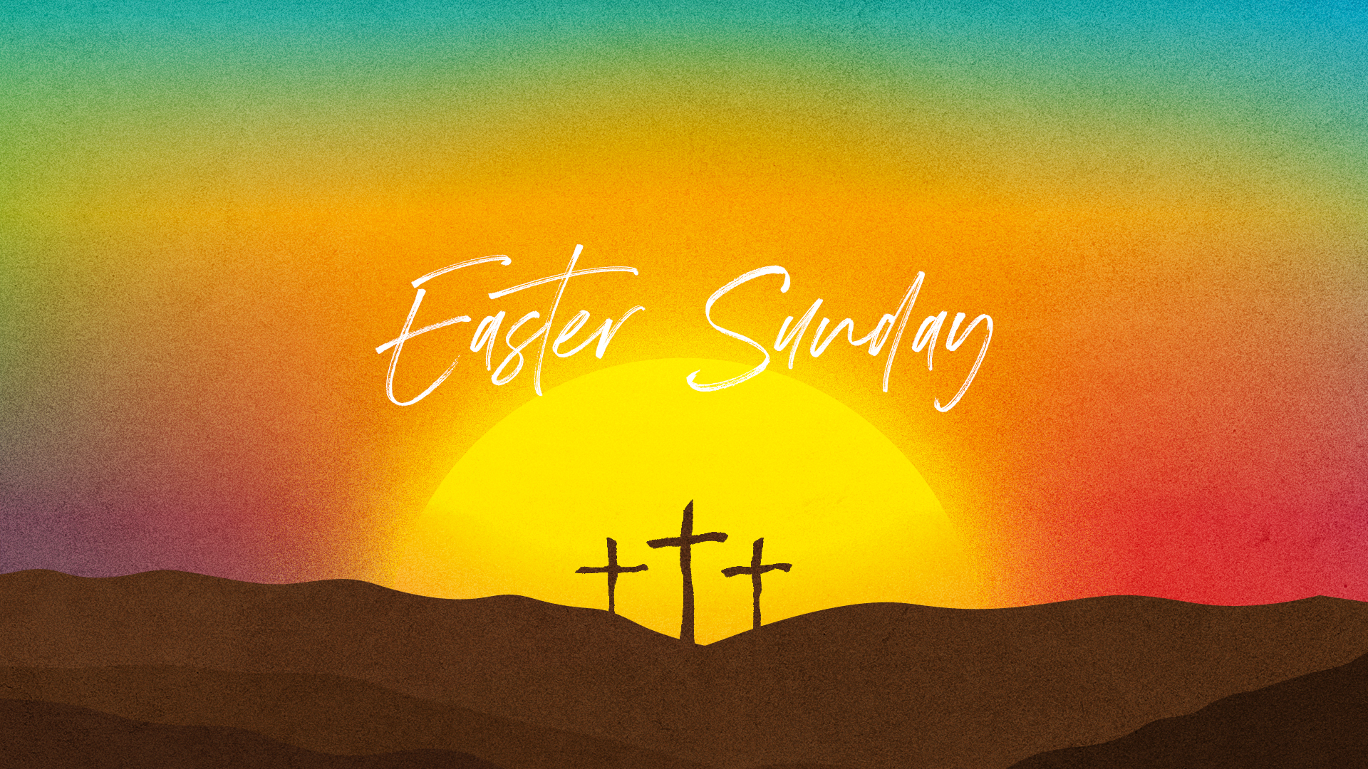 Easter Sunday graphic with three crosses in the background