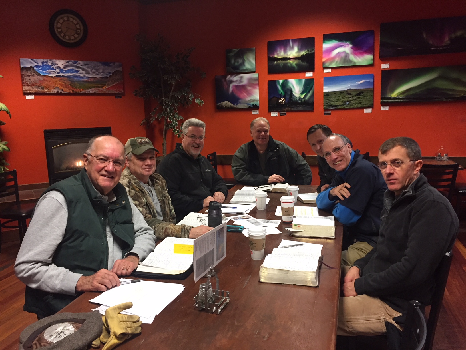 Men's Bible study in a cafe