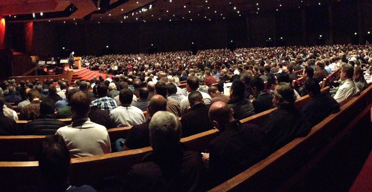 Large church service full of people