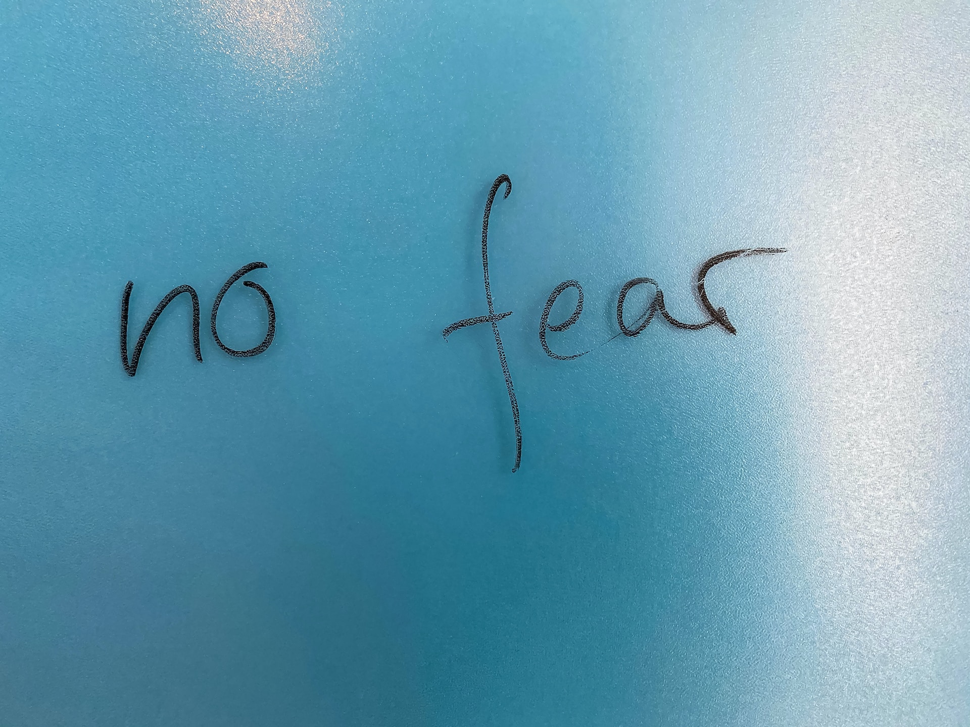 No Fear written on blue service
