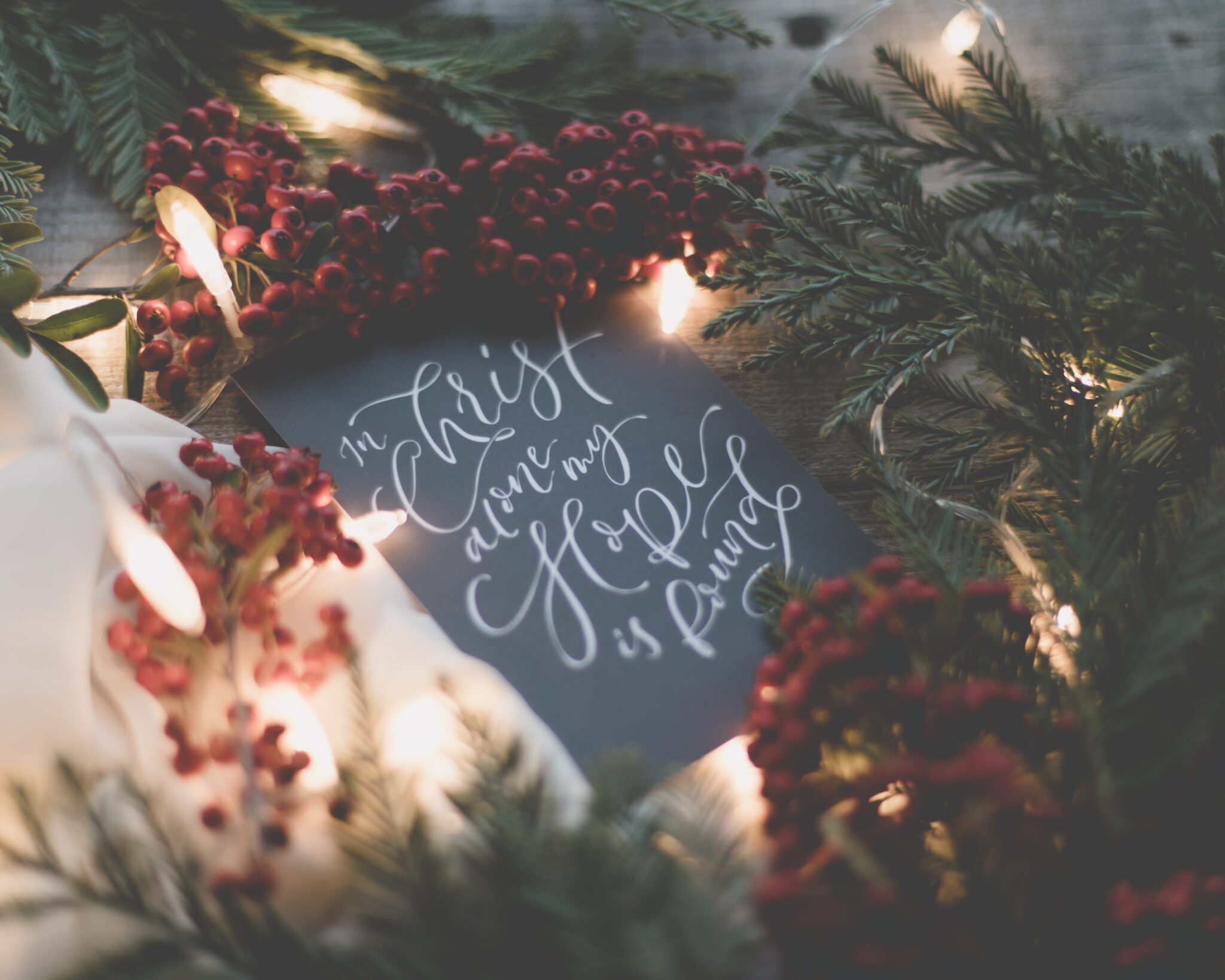 In Christ Alone my Hope is Found card in a Christmas reef